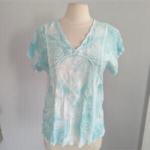 Women's Chico Tie Dye Mint Blue Embroidered Blouse Cotton 1 = Medium 8